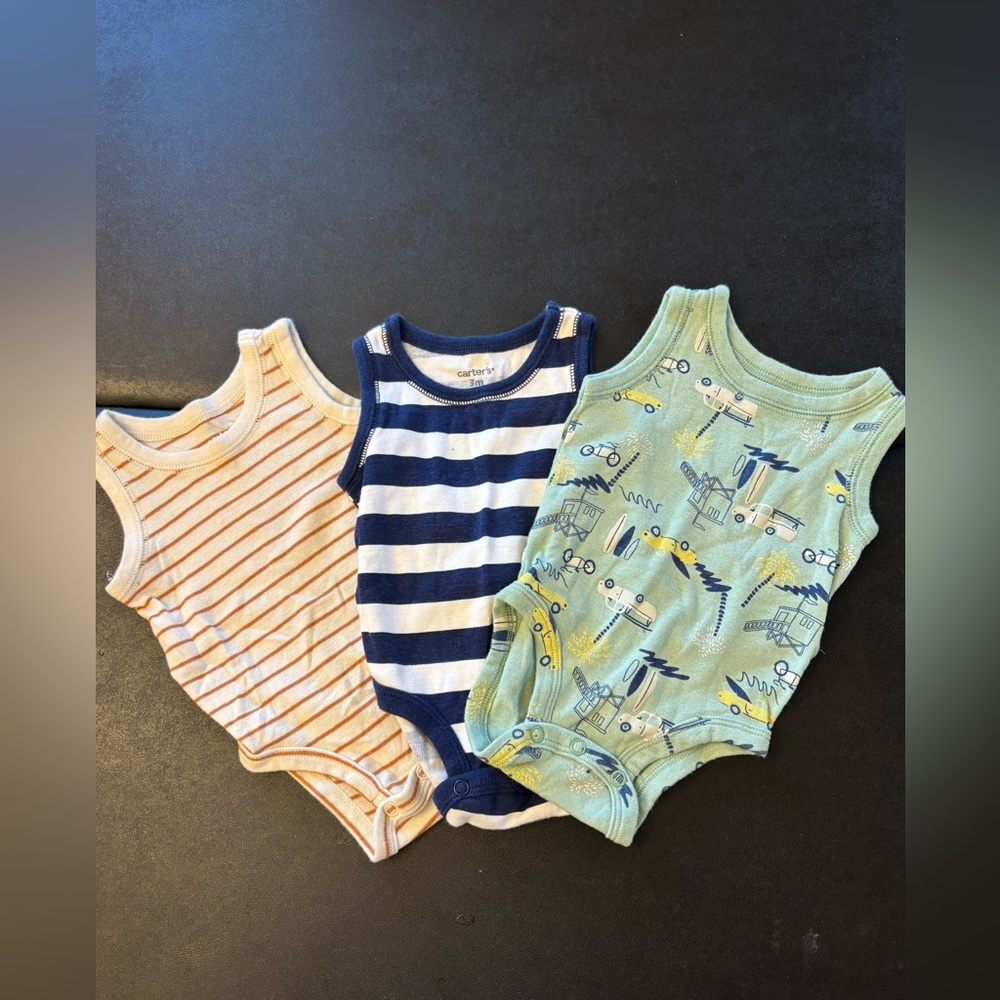 Carter's Striped and Printed Bodysuits - Blue, Orange, Green